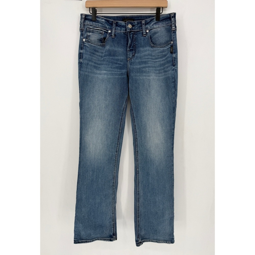 Silver Jeans Co Suki Slim Boot Women W32 Blue Denim Western Cowgirl Distressed